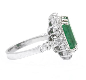 5.00 Carats Natural Emerald and Diamond 14K Solid White Gold Ring