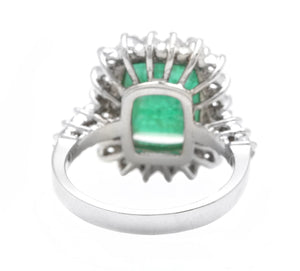 5.00 Carats Natural Emerald and Diamond 14K Solid White Gold Ring