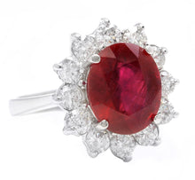 Load image into Gallery viewer, 7.60 Carats Impressive Red Ruby and Diamond 14K Solid White Gold Ring