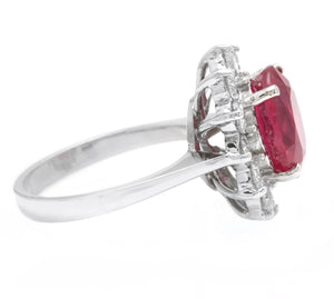 7.60 Carats Impressive Red Ruby and Diamond 14K Solid White Gold Ring