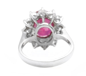 7.60 Carats Impressive Red Ruby and Diamond 14K Solid White Gold Ring