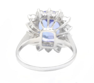 5.60 Carats Natural Very Nice Looking Tanzanite and Diamond 14K Solid White Gold Ring