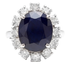 Load image into Gallery viewer, 8.80 Carats Exquisite Natural Blue Sapphire and Diamond 14K Solid White Gold Ring