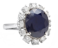 Load image into Gallery viewer, 8.80 Carats Exquisite Natural Blue Sapphire and Diamond 14K Solid White Gold Ring