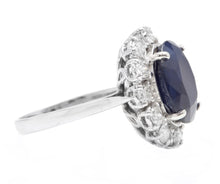 Load image into Gallery viewer, 8.80 Carats Exquisite Natural Blue Sapphire and Diamond 14K Solid White Gold Ring