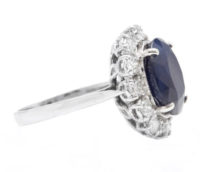 8.80 Carats Exquisite Natural Blue Sapphire and Diamond 14K Solid White Gold Ring