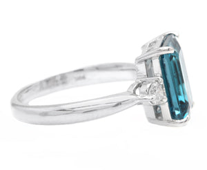 3.48ct Natural London Blue Topaz and Diamond 14k Solid White Gold Ring