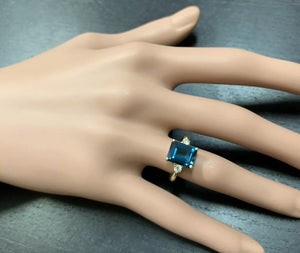 3.48ct Natural London Blue Topaz and Diamond 14k Solid White Gold Ring
