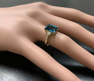 3.48ct Natural London Blue Topaz and Diamond 14k Solid White Gold Ring