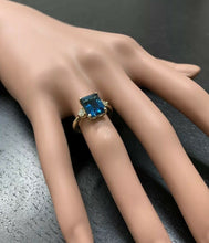 Load image into Gallery viewer, 3.48ct Natural London Blue Topaz and Diamond 14k Solid White Gold Ring