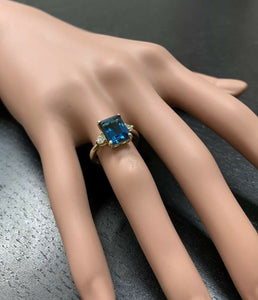 3.48ct Natural London Blue Topaz and Diamond 14k Solid White Gold Ring