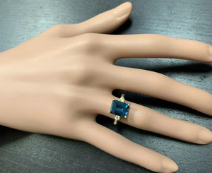 3.48ct Natural London Blue Topaz and Diamond 14k Solid White Gold Ring