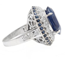 Load image into Gallery viewer, 16.80ct Natural Blue Sapphire &amp; Diamond 14k Solid White Gold Ring