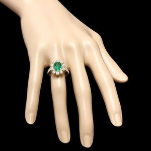 3.30 Carats Natural Emerald and Diamond 14K Solid Yellow Gold Ring