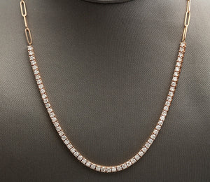 Gorgeous 5.00Ct Natural Diamond 14k Solid Rose Gold Tennis Paper Clip Style Necklace