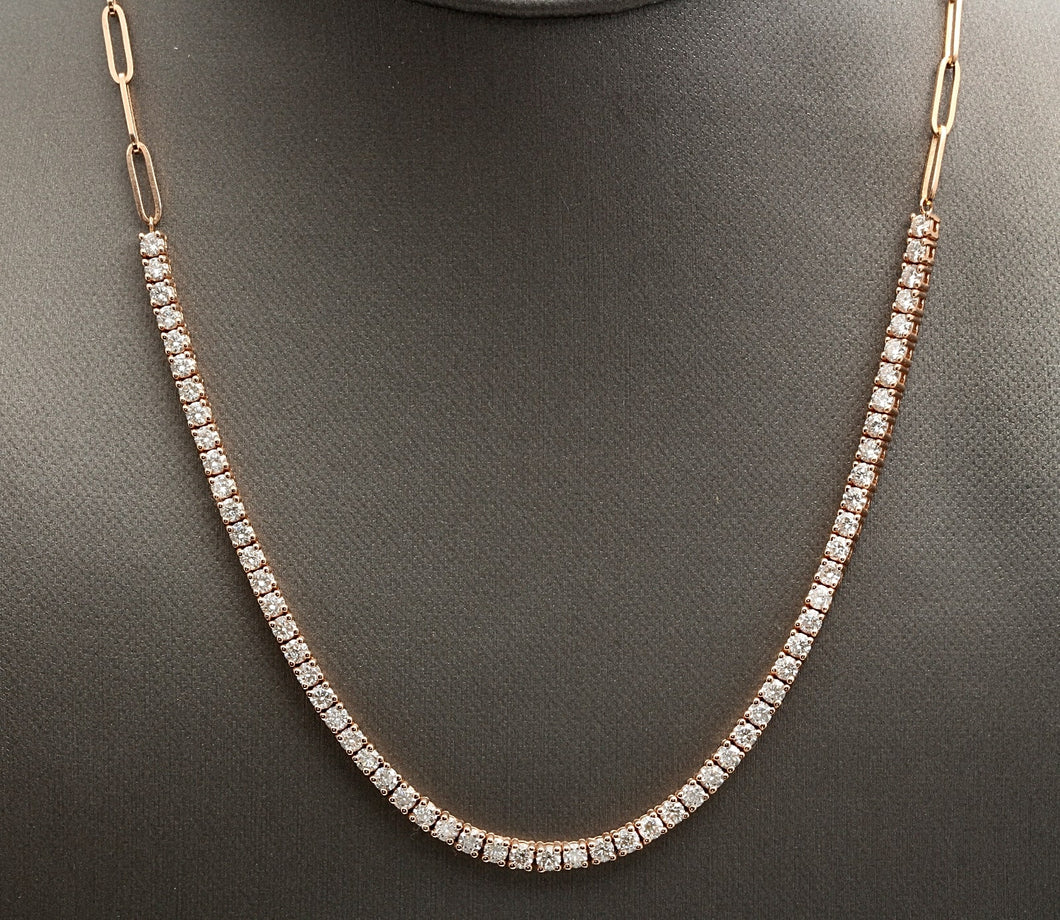 Gorgeous 5.00Ct Natural Diamond 14k Solid Rose Gold Tennis Paper Clip Style Necklace