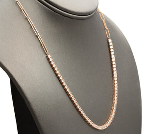 Gorgeous 5.00Ct Natural Diamond 14k Solid Rose Gold Tennis Paper Clip Style Necklace