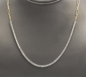 Gorgeous 2.80Ct Natural Diamond 14k Solid Two-Tone Gold Tennis Paper Clip Style Necklace