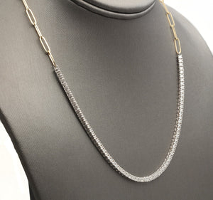 Gorgeous 2.80Ct Natural Diamond 14k Solid Two-Tone Gold Tennis Paper Clip Style Necklace