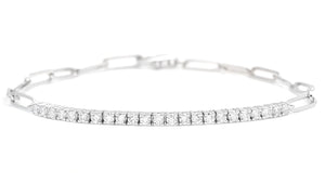 0.90 Carats Stunning Natural Diamond 14K Solid White Gold Tennis Paperclip Style Bracelet
