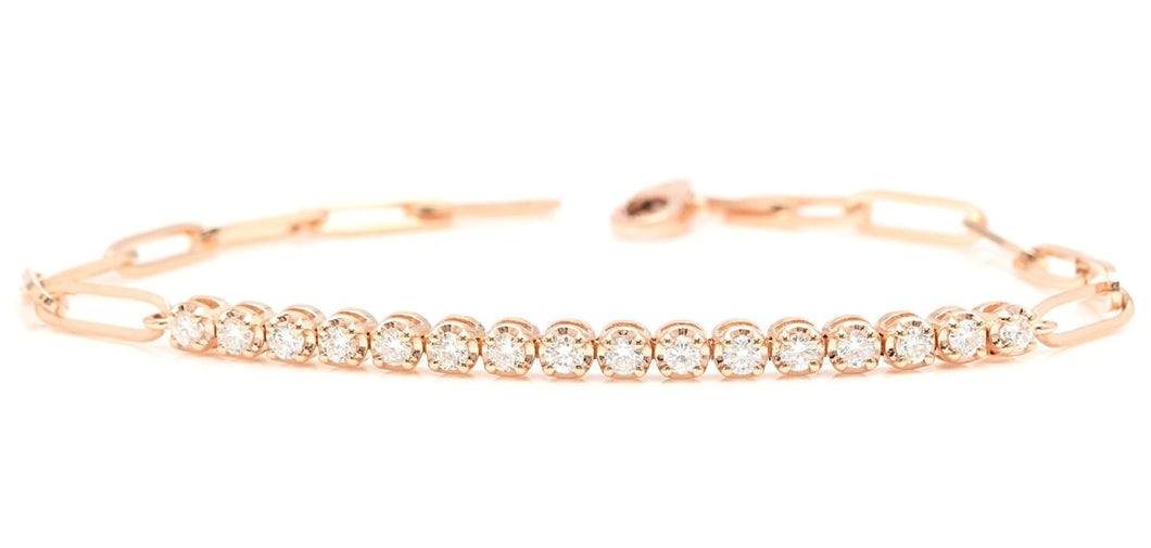 0.60 Carats Stunning Natural Diamond 14K Solid Rose Gold Tennis Paperclip Style Bracelet