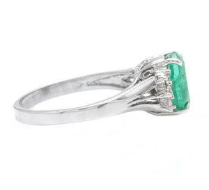 2.20 Carats Natural Emerald and Diamond 14K Solid White Gold Ring