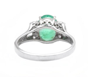 2.20 Carats Natural Emerald and Diamond 14K Solid White Gold Ring