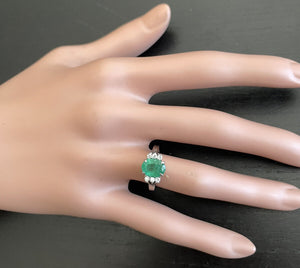 2.20 Carats Natural Emerald and Diamond 14K Solid White Gold Ring