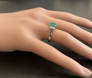 2.20 Carats Natural Emerald and Diamond 14K Solid White Gold Ring