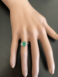 2.20 Carats Natural Emerald and Diamond 14K Solid White Gold Ring