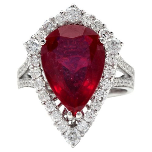 8.70 Carats Impressive Natural Red Ruby and Diamond 14K White Gold Ring