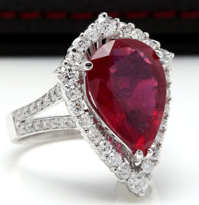 8.70 Carats Impressive Natural Red Ruby and Diamond 14K White Gold Ring