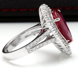 8.70 Carats Impressive Natural Red Ruby and Diamond 14K White Gold Ring