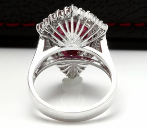 8.70 Carats Impressive Natural Red Ruby and Diamond 14K White Gold Ring