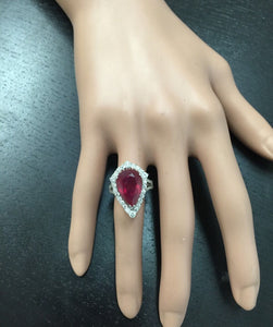 8.70 Carats Impressive Natural Red Ruby and Diamond 14K White Gold Ring