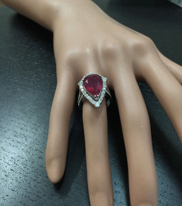 8.70 Carats Impressive Natural Red Ruby and Diamond 14K White Gold Ring