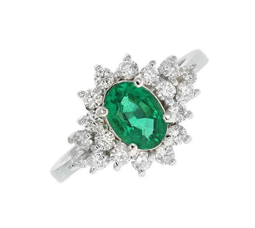 2.25 Carats Natural Emerald and Diamond 14K Solid White Gold Ring