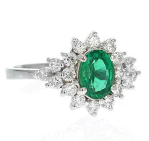 2.25 Carats Natural Emerald and Diamond 14K Solid White Gold Ring