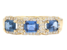Load image into Gallery viewer, 1.70ct Natural Blue Sapphire and Diamond 14k Solid Yellow Gold Ring