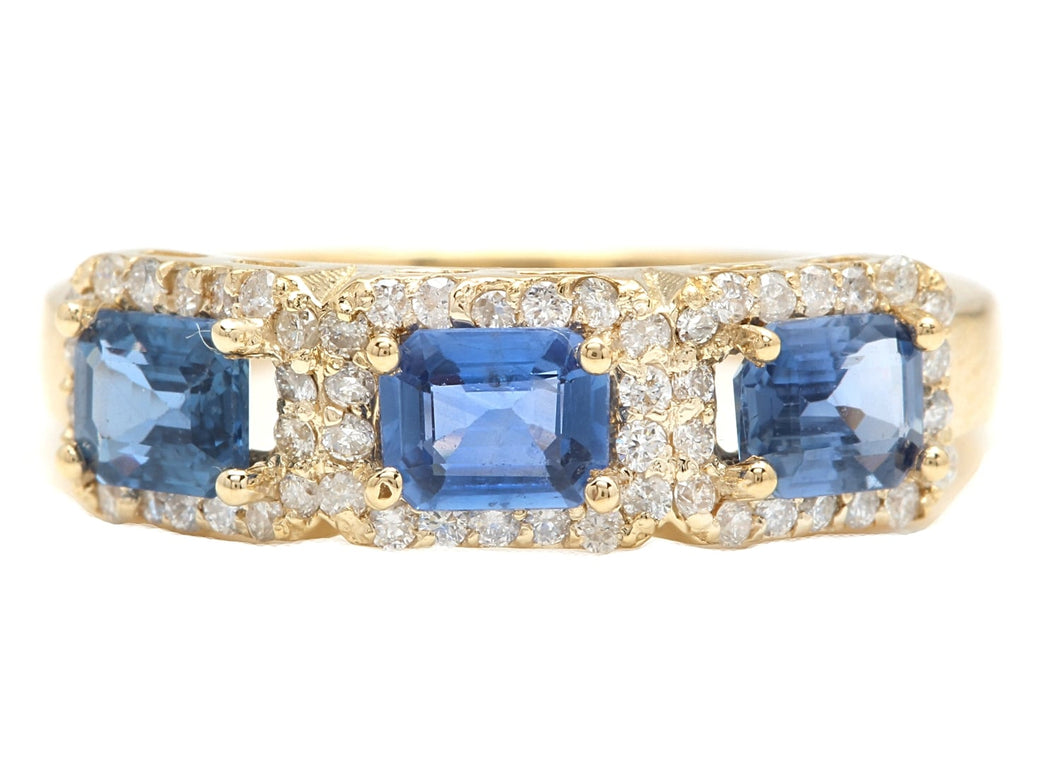 1.70ct Natural Blue Sapphire and Diamond 14k Solid Yellow Gold Ring