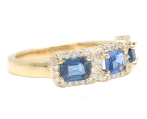 1.70ct Natural Blue Sapphire and Diamond 14k Solid Yellow Gold Ring