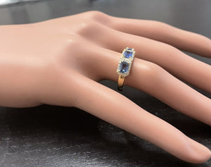 1.70ct Natural Blue Sapphire and Diamond 14k Solid Yellow Gold Ring