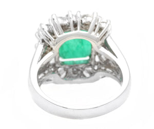 5.65 Carats Natural Emerald and Diamond 14K Solid White Gold Ring