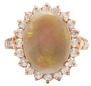 7.00 Carats Natural Impressive Australian Opal and Diamond 14K Solid Rose Gold Ring