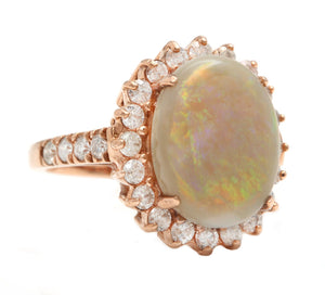 7.00 Carats Natural Impressive Australian Opal and Diamond 14K Solid Rose Gold Ring