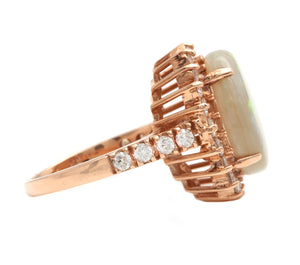 7.00 Carats Natural Impressive Australian Opal and Diamond 14K Solid Rose Gold Ring