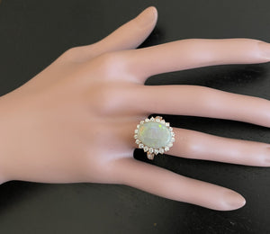 7.00 Carats Natural Impressive Australian Opal and Diamond 14K Solid Rose Gold Ring