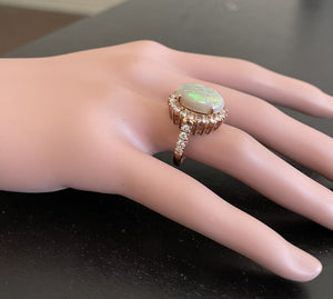 7.00 Carats Natural Impressive Australian Opal and Diamond 14K Solid Rose Gold Ring
