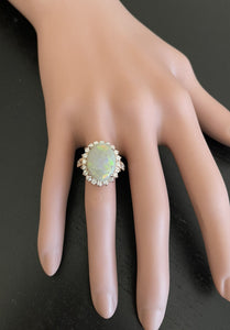 7.00 Carats Natural Impressive Australian Opal and Diamond 14K Solid Rose Gold Ring