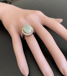 7.00 Carats Natural Impressive Australian Opal and Diamond 14K Solid Rose Gold Ring